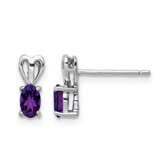 Sterling Silver 925 Amethyst Earrings with Rhodium-Plated Polished Finish - Birthstone Company