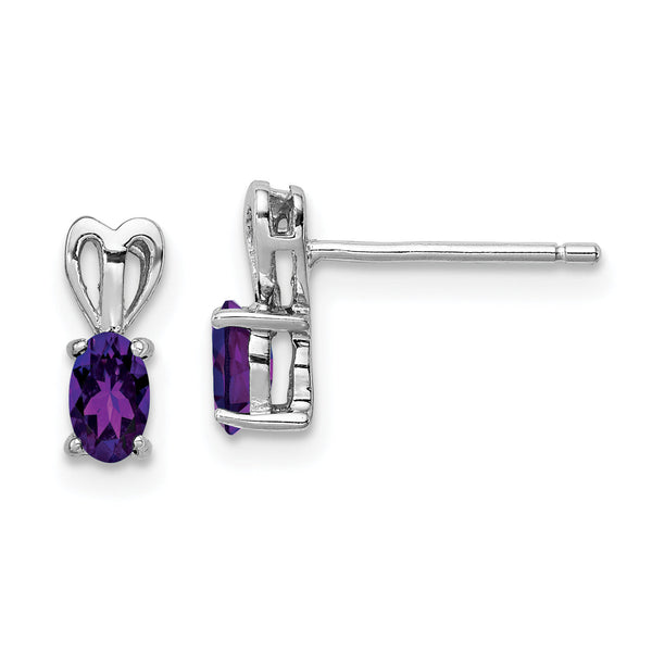 Sterling Silver 925 Amethyst Earrings with Rhodium-Plated Polished Finish