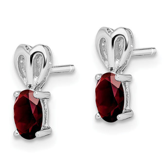 Sterling Silver Rhodium-Plated Garnet Earrings with Polished Finish - Birthstone Company