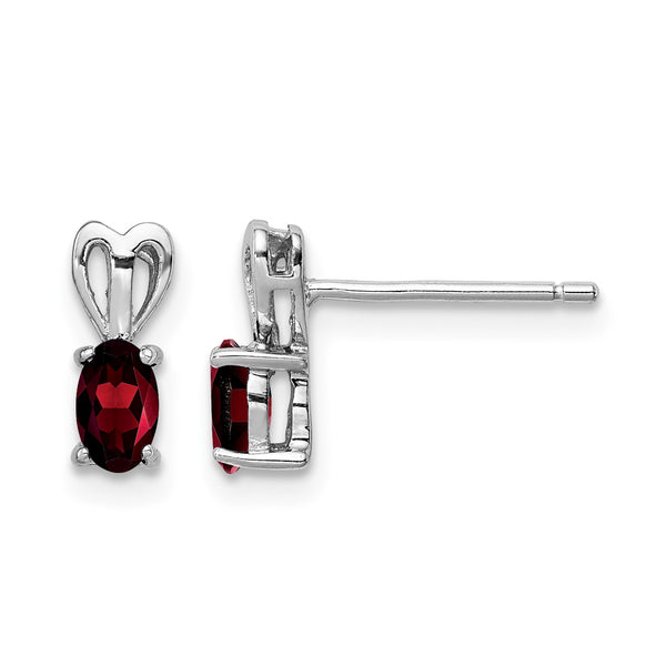 Sterling Silver Rhodium-Plated Garnet Earrings with Polished Finish - Birthstone Company