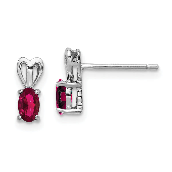 Sterling Silver Rhodium-Plated Created Ruby Earrings with Polished Oval Stones