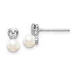 Sterling Silver 925 Rhodium-Plated Freshwater Pearl Earrings Elegant Button Style