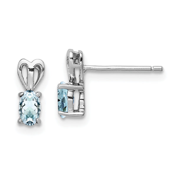 Sterling Silver Rhodium-Plated Aquamarine Earrings Polished Oval Cut