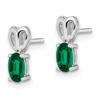 Sterling Silver Rhodium-Plated Created Emerald Earrings for Women Polished Oval Cut - Birthstone Company