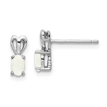 925 Sterling Silver Rhodium-Plated Created Opal Earrings, Polished Oval Birthstone Design