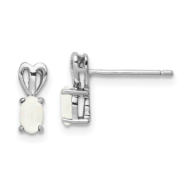 925 Sterling Silver Rhodium-Plated Created Opal Earrings, Polished Oval Birthstone Design