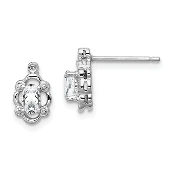 Sterling Silver 925 White Topaz & Diamond Earrings with Rhodium Finish Elegant Oval Design