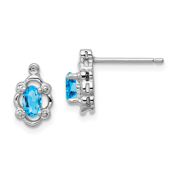 Sterling Silver Rhodium-Plated Swiss Blue Topaz & Diamond Earrings Polished