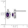 Sterling Silver Rhodium-Plated Amethyst & Diamond Earrings Polished Oval Design - Birthstone Company