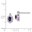 Sterling Silver Rhodium-Plated Amethyst & Diamond Earrings Polished Oval Design