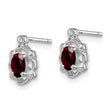 Sterling Silver Rhodium-Plated Garnet & Diamond Button Earrings Elegant Birthstone Design