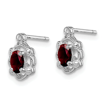 Sterling Silver Rhodium-Plated Garnet & Diamond Button Earrings Elegant Birthstone Design