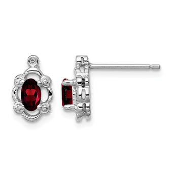 Sterling Silver Rhodium-Plated Garnet & Diamond Button Earrings Elegant Birthstone Design - Birthstone Company