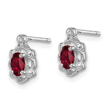 Sterling Silver 925 Ruby & Diamond Rhodium-Plated Button Earrings