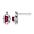 Sterling Silver 925 Ruby & Diamond Rhodium-Plated Button Earrings - Birthstone Company