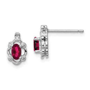 Sterling Silver 925 Ruby & Diamond Rhodium-Plated Button Earrings