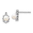 Sterling Silver Rhodium-Plated Pearl & Diamond Button Earrings Elegant June Birthstone Design