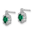 Rhodium-Plated Sterling Silver Emerald & Diamond Earrings Polished Oval Gem
