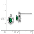 Rhodium-Plated Sterling Silver Emerald & Diamond Earrings Polished Oval Gem