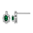 Rhodium-Plated Sterling Silver Emerald & Diamond Earrings Polished Oval Gem - Birthstone Company