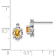 Sterling Silver Rhodium-Plated Citrine & Diamond Button Earrings Polished Oval Design