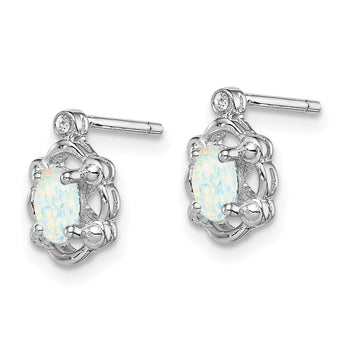 Sterling Silver Rhodium-Plated Opal & Diamond Earrings with Polished Finish