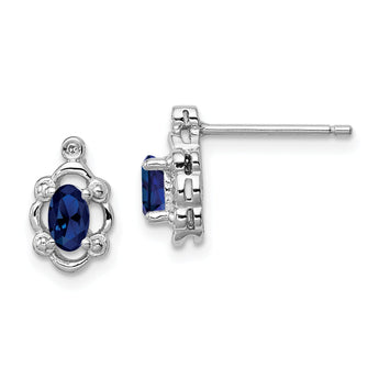 Sterling Silver Rhodium-Plated Sapphire & Diamond Earrings Polished, Elegant Birthstone Style