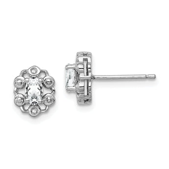 Sterling Silver 925 Rhodium-Plated White Topaz & Diamond Button Earrings