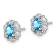 Sterling Silver Rhodium-Plated Swiss Blue Topaz & Diamond Earrings Polished Oval Cut