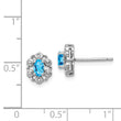 Sterling Silver Rhodium-Plated Swiss Blue Topaz & Diamond Earrings Polished Oval Cut