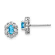 Sterling Silver Rhodium-Plated Swiss Blue Topaz & Diamond Earrings Polished Oval Cut