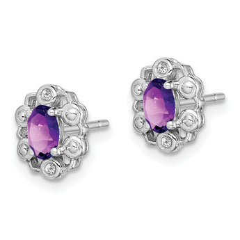 Sterling Silver Rhodium-plated Amethyst & Diam. Earrings - Birthstone Company
