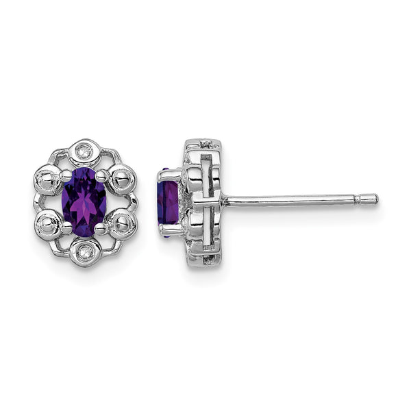 Sterling Silver Rhodium-plated Amethyst & Diam. Earrings - Birthstone Company
