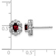 Sterling Silver Rhodium-Plated Garnet & Diamond Earrings Polished Oval Design - Birthstone Company