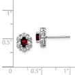Sterling Silver Rhodium-Plated Garnet & Diamond Earrings Polished Oval Design