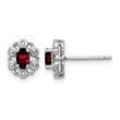 Sterling Silver Rhodium-Plated Garnet & Diamond Earrings Polished Oval Design - Birthstone Company