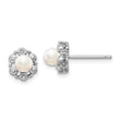925 Sterling Silver Pearl & Diamond Button Earrings, Rhodium-Plated, Polished Finish
