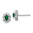 Sterling Silver Rhodium-Plated Emerald & Diamond Earrings Oval-Cut Elegant Design