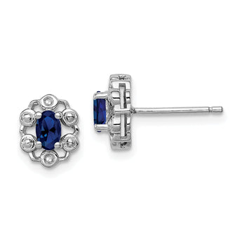 Sterling Silver Rhodium-Plated Sapphire & Diamond Earrings with Polished Finish
