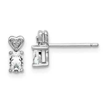 Sterling Silver Rhodium-Plated White Topaz & Diamond Button Earrings Elegant, Natural Birthstone Design