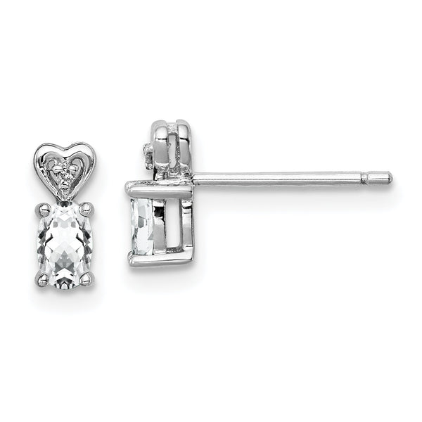 Sterling Silver Rhodium-Plated White Topaz & Diamond Button Earrings Elegant, Natural Birthstone Design
