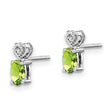 Sterling Silver Rhodium-Plated Peridot & Diamond Earrings Polished Oval Design