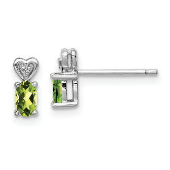 Sterling Silver Rhodium-Plated Peridot & Diamond Earrings Polished Oval Design