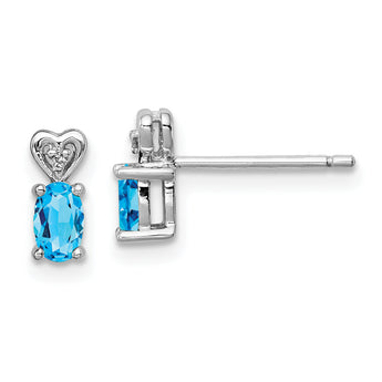 Sterling Silver Rhodium-Plated Swiss Blue Topaz & Diamond Earrings Elegant Button Style