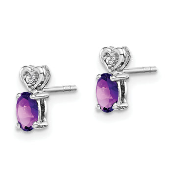 925 Sterling Silver Amethyst & Diamond Rhodium-Plated Earrings Elegant Birthstone Design