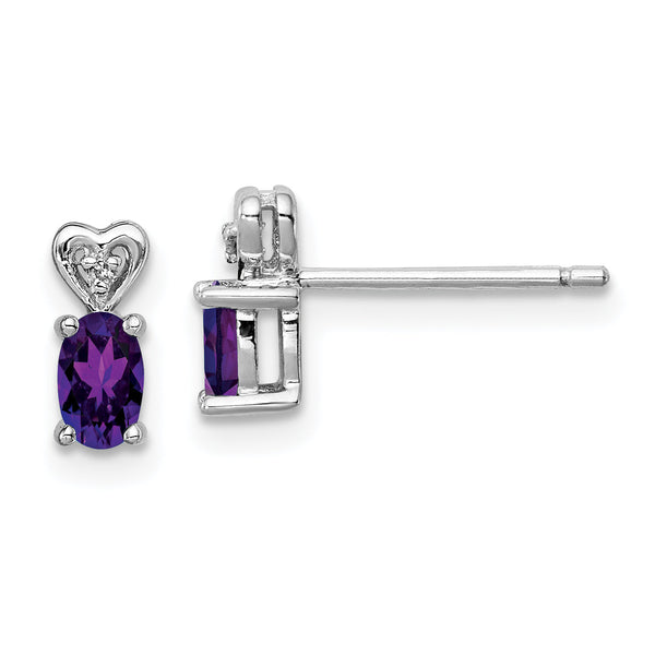 925 Sterling Silver Amethyst & Diamond Rhodium-Plated Earrings Elegant Birthstone Design