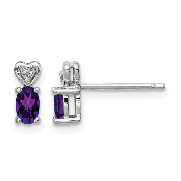 925 Sterling Silver Amethyst & Diamond Rhodium-Plated Earrings Elegant Birthstone Design - Birthstone Company