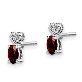 925 Sterling Silver Rhodium-Plated Garnet & Diamond Earrings Polished Elegance for Women