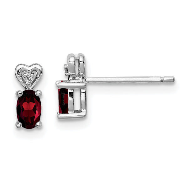925 Sterling Silver Rhodium-Plated Garnet & Diamond Earrings Polished Elegance for Women