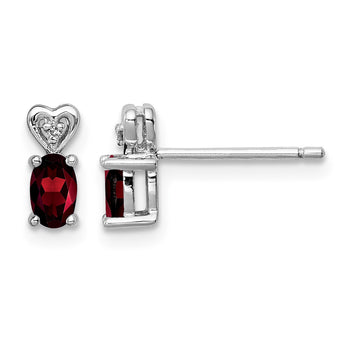 925 Sterling Silver Rhodium-Plated Garnet & Diamond Earrings Polished Elegance for Women - Birthstone Company